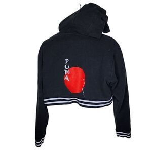 Fenty Puma By Rihanna Rising Sun Lace-Up Crop Hoodie Sweatshirt Womens L Black